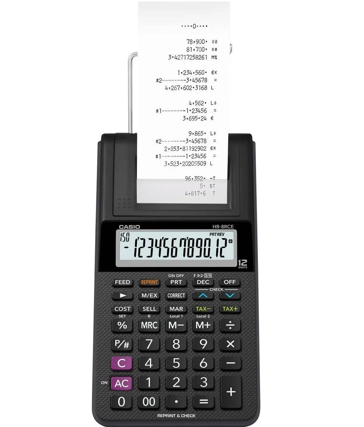 Casio HR-8RC-BK Printing Calculator | 12 digits| 150 steps check|Mini-pri<wbr/>nter