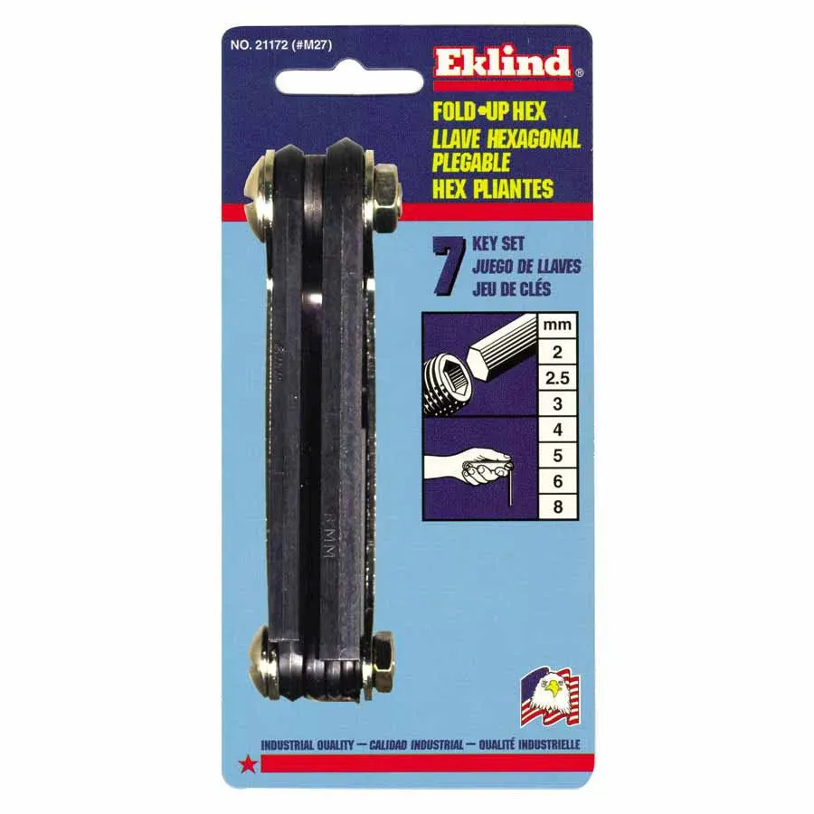 EKLIND 21172 Classic Steel Handle Fold-up Hex Key allen wrench - 7pc set Metric MM sizes 2-8