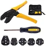 Toprema Crimping Tool Kit Ratchet Terminal Connector Plier Crimper 5 Interchangeable Die Sets Insulated Non-Insulated Cable Wire Hand Tool with Carry