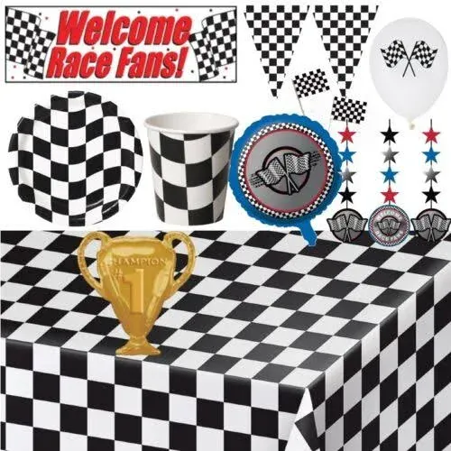 Race Party Supplies Black and White Checkered Paper Dinner Plates and Luncheon ...