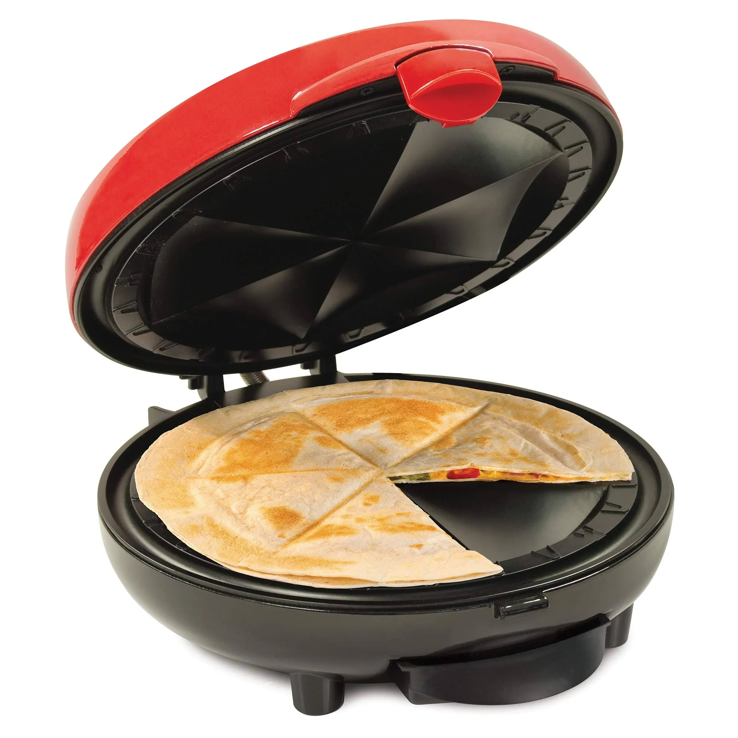 Nostalgia EQM8 6-Wedge Electric Quesadilla Maker with Extra Stuffing Latch, Red