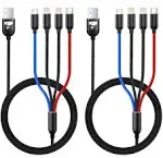 Aioneus Multi Charging Cable, 2Pack 3.5A Fast Multi Charger Cable 4 in 1 Multiple Nylon Braided USB Cable Universal Charging Cord for Type C Micro USB