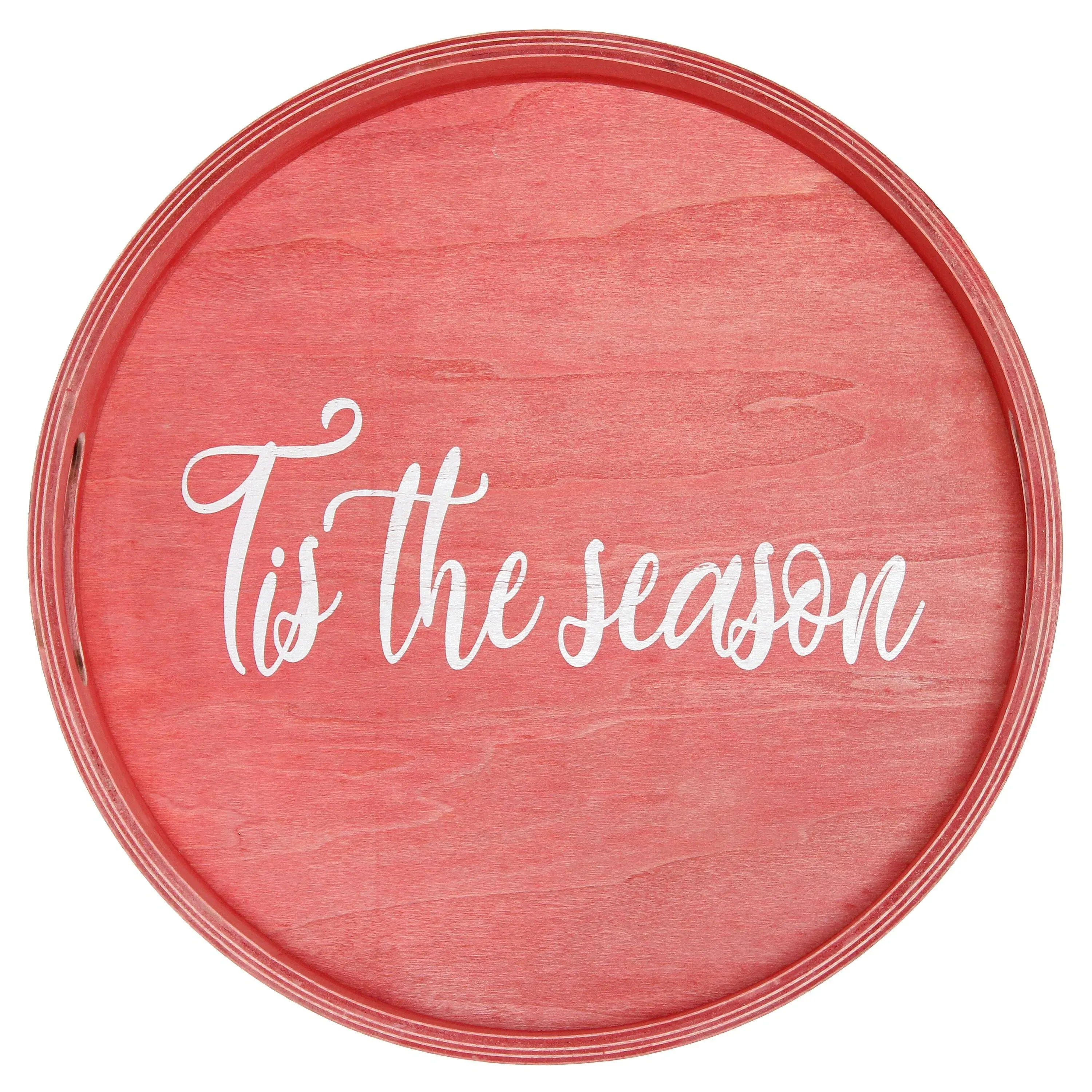 Elegant Designs Decorative 13.75" Round Wood Serving Tray with Handles, TIS The ...