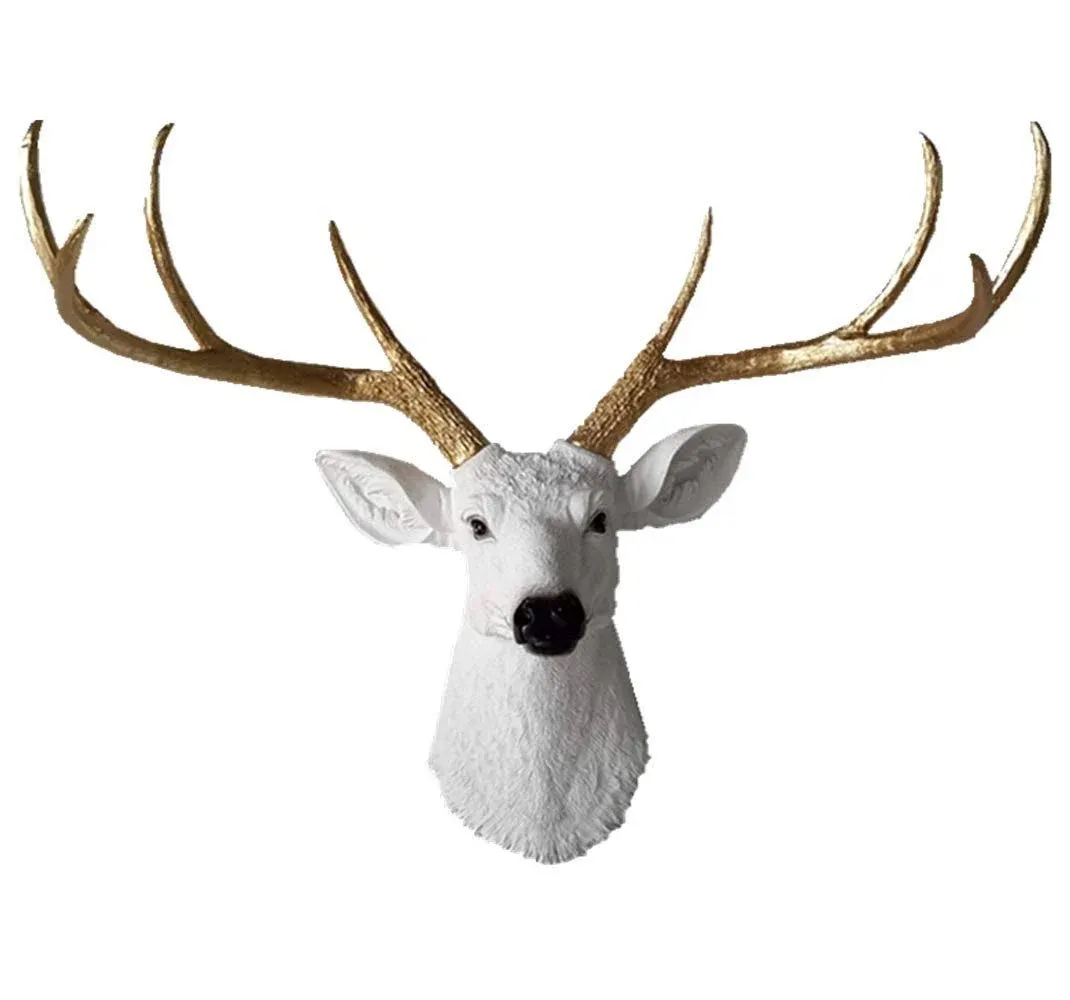 YJ Home Larger Faux Deer Head - Rustic Wall Decor Deer Antlers,Faux Taxidermy An