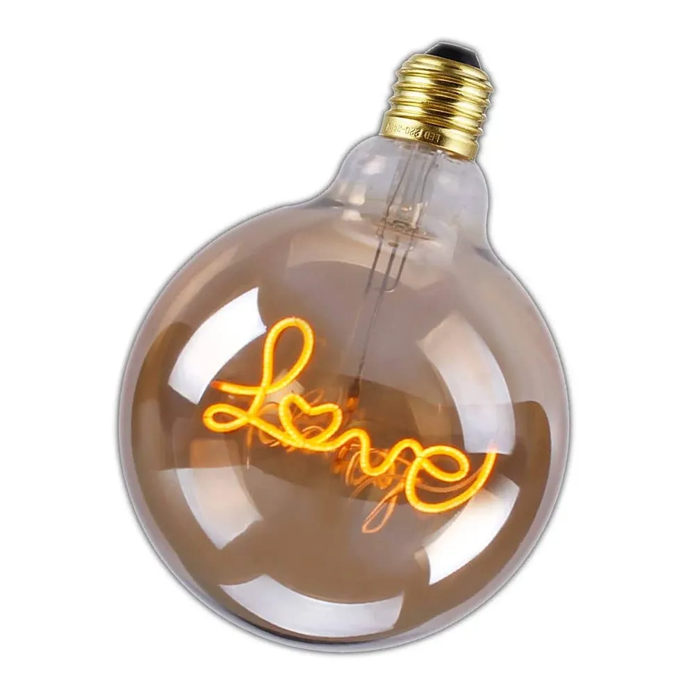 runquiz Love Edison Bulb, Vintage Globe Light Bulb Dimmable, Decoration Love Light Amber Bulb E26 Base 4W(40W Equivalent)- G125 Filament Bulb Letter Light 2200K Warm White for Indoor & Outdoor (Love)