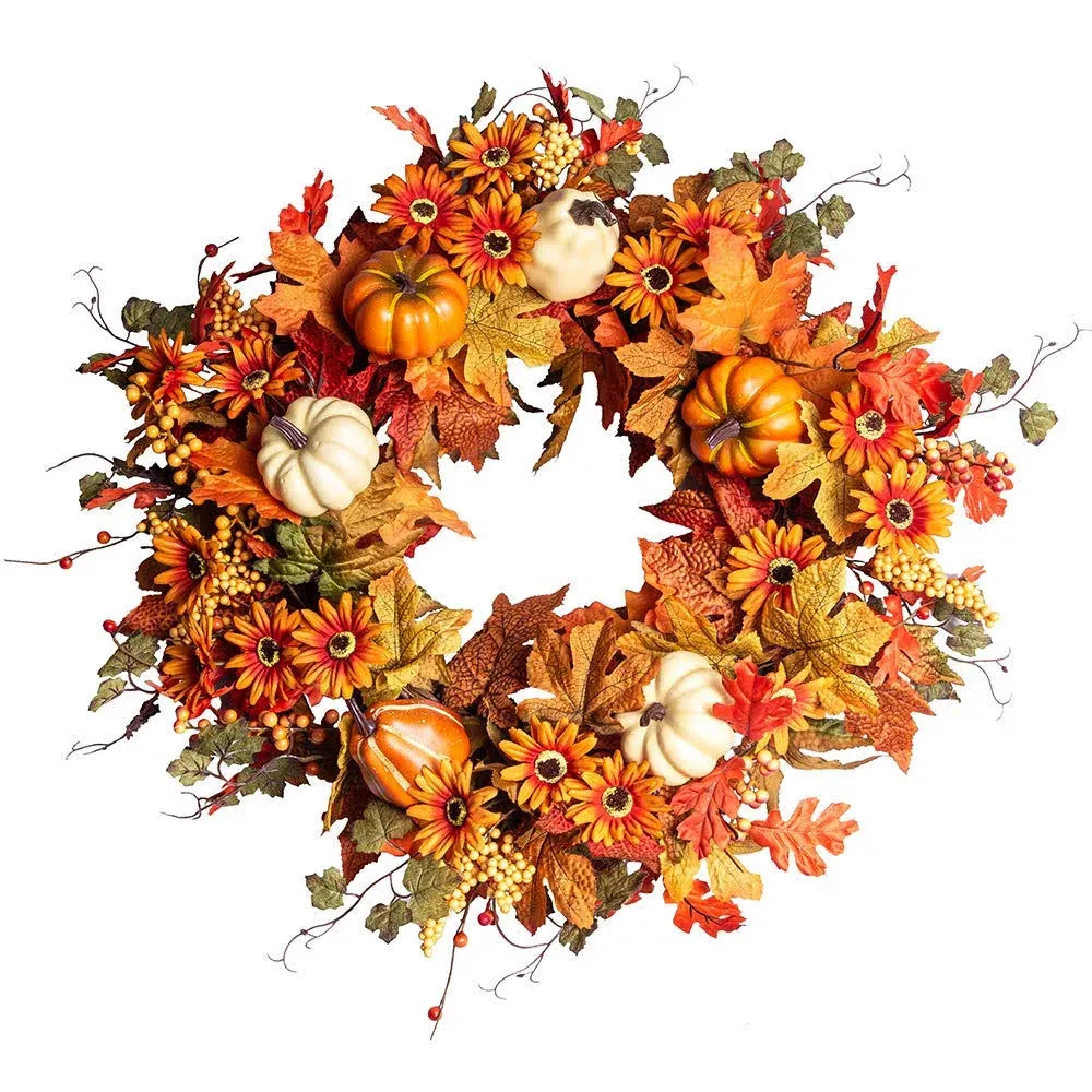 22&#034; Fall Wreaths for Front Door Artificial Fall Wreath Floral Autumn Wreath with