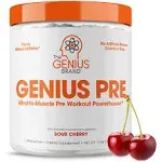 Genius Pre Workout Powder, Blue Razz, and Genius Micronized Creatine Monohydrate Powder, Unflavored, All Natural Nootropic Pre Workout and Post Workout Supplement Stack