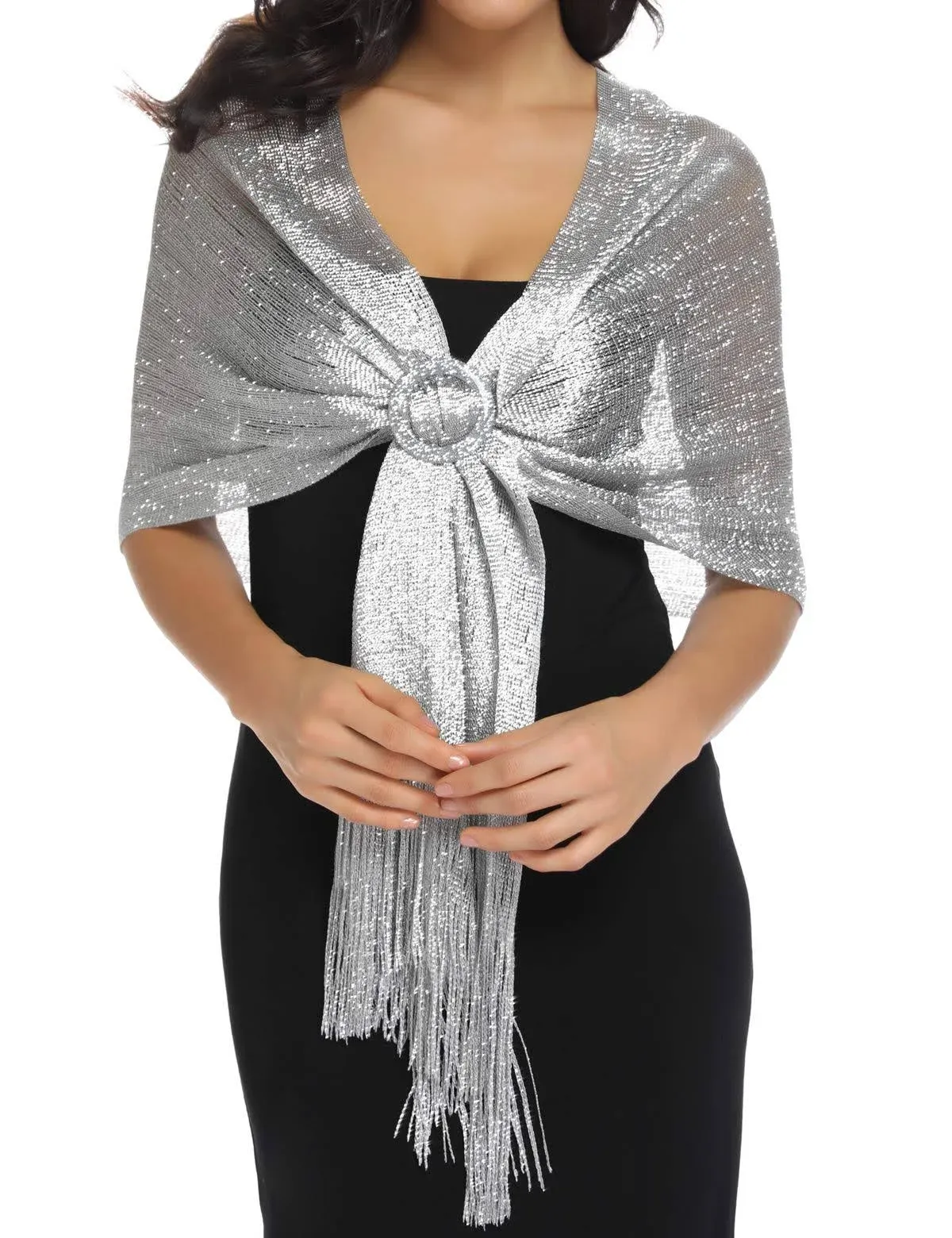 SPARKLING Metallic Shawls and Wraps with Buckle