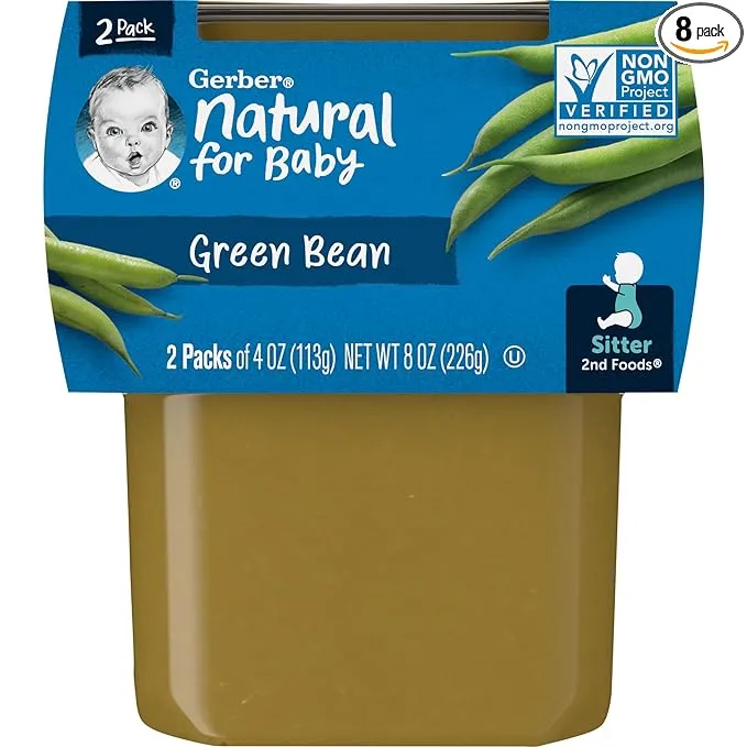 Gerber 2Nd Foods Non-Gmo Green Bean Puree Baby Food Tub-2X 4 Oz Tubs-8 oz.-8/Case