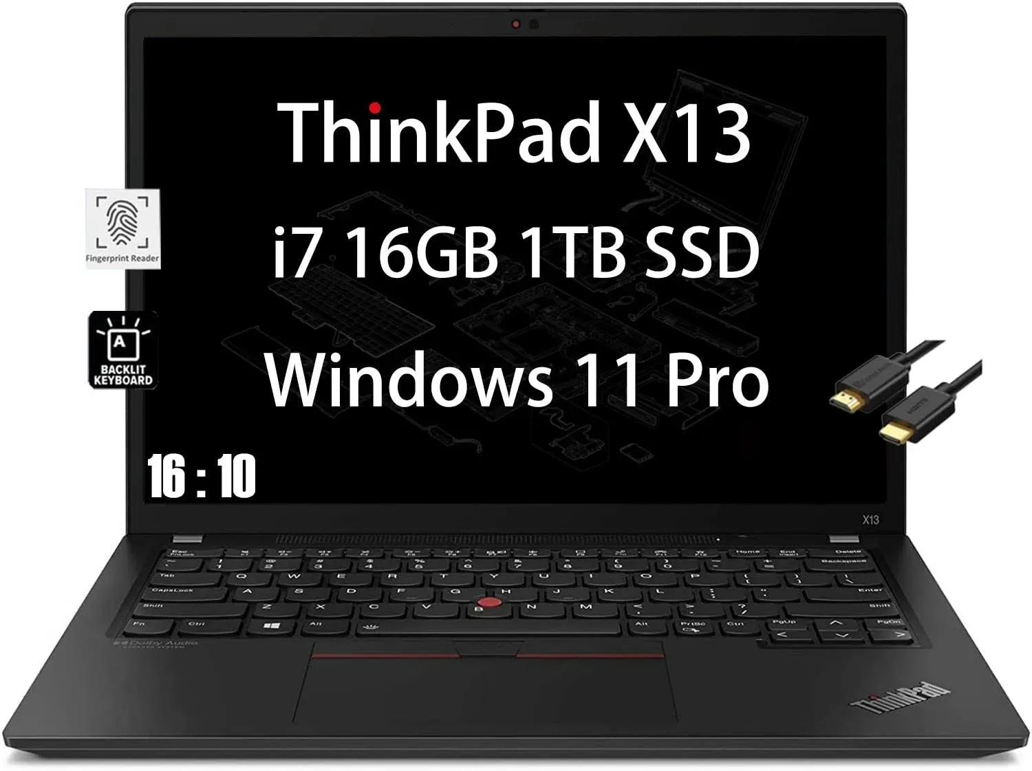 Lenovo ThinkPad X13 Business Laptop (13.3" FHD+, Intel 4-Core i7-1165G7, 16GB RAM, 1TB SSD) for Traveling, School, Lightweight, Backlit KB, Fingerprint, 14.5-Hr Long Battery Life, IST Hub, Win 11 Pro