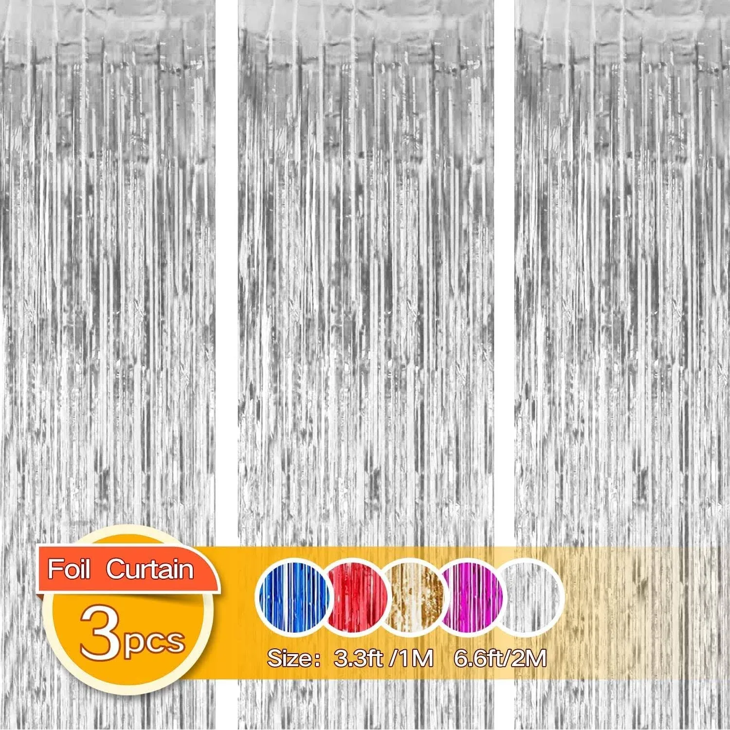 Foil Fringe Curtain 1m x 2m  3 Pack Metallic Tinsel Curtain Birthday Decorati...