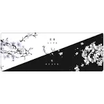 Black White Cherry Blossom Mouse Pad Japanese Sakura Death Life Flower Extended Desk Mat 80X30 cm Non-Slip Rubber Base Stitched Edge Large XL Playmat for Keyboard Gaming Laptop Desktop,31.5×11.8 Inch