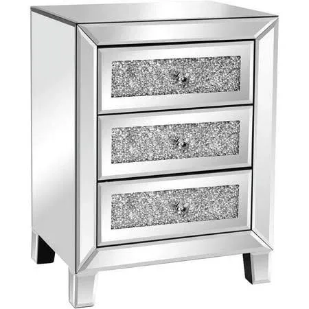 Mirrored 3-Drawer Nightstand End Table Bedside Table