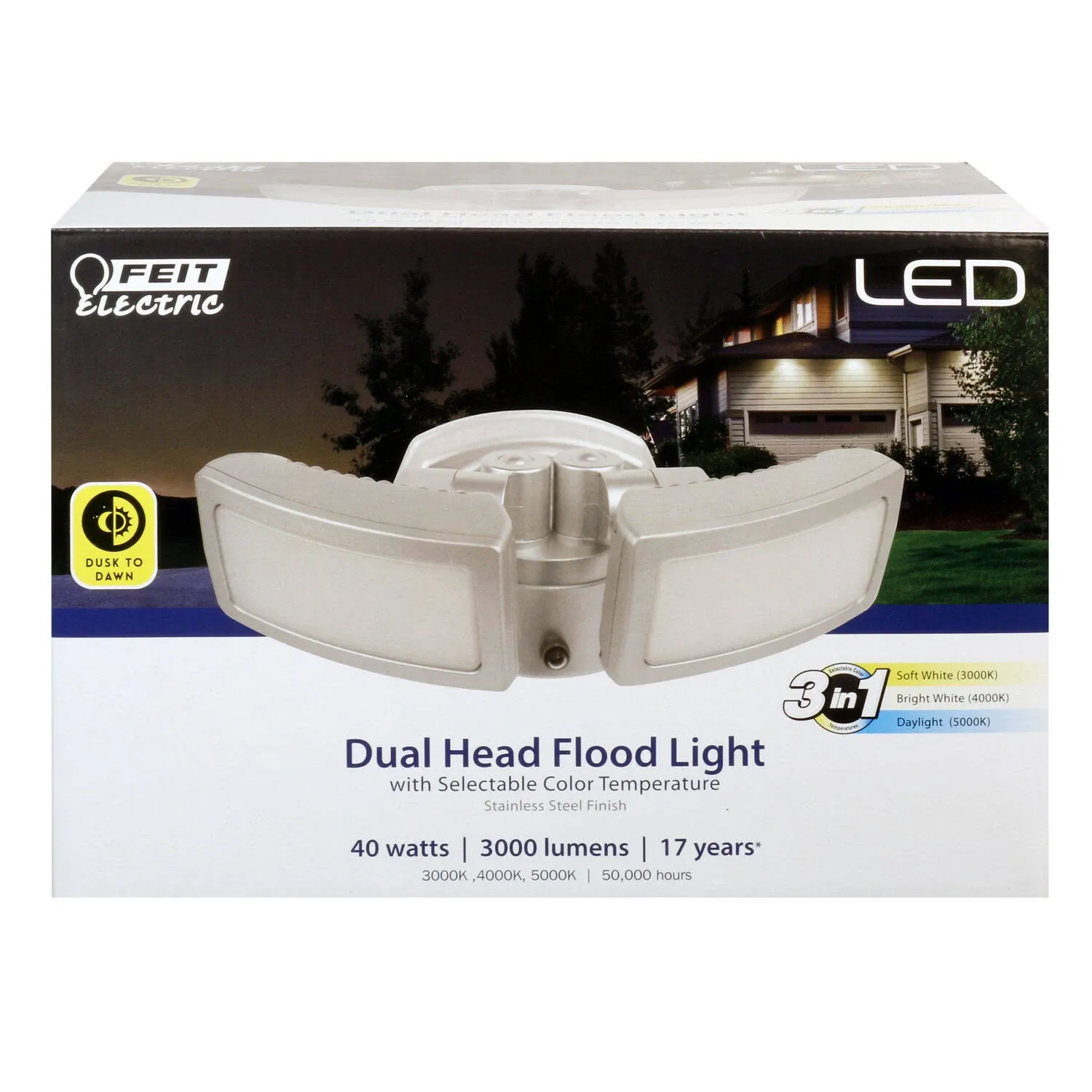 Feit Electric Flood Light, LED, Dual Head, 40 Watts