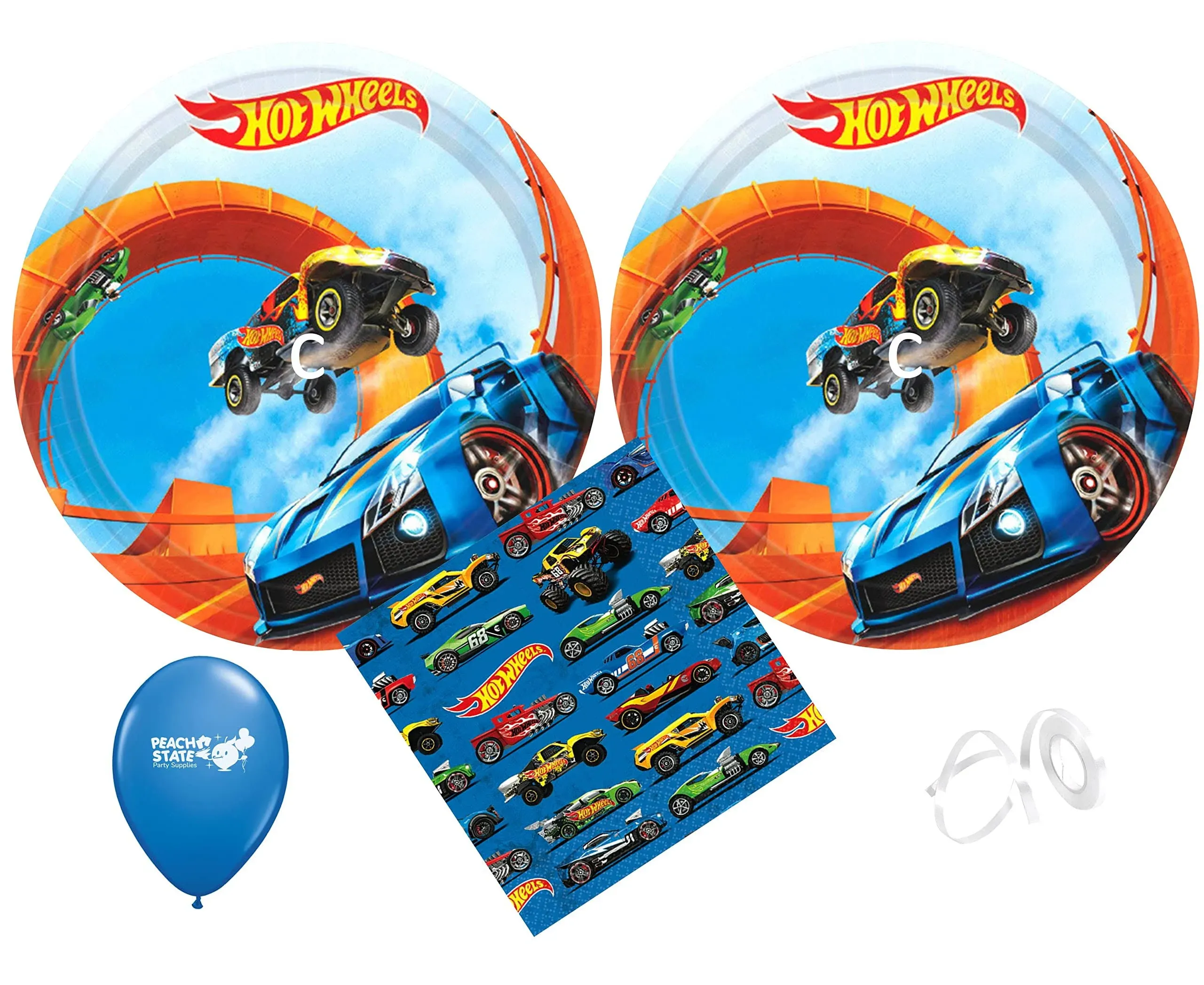 Hot Wheels Party Supplies Bundle with Dessert Plates and Napkins for 16 Guests