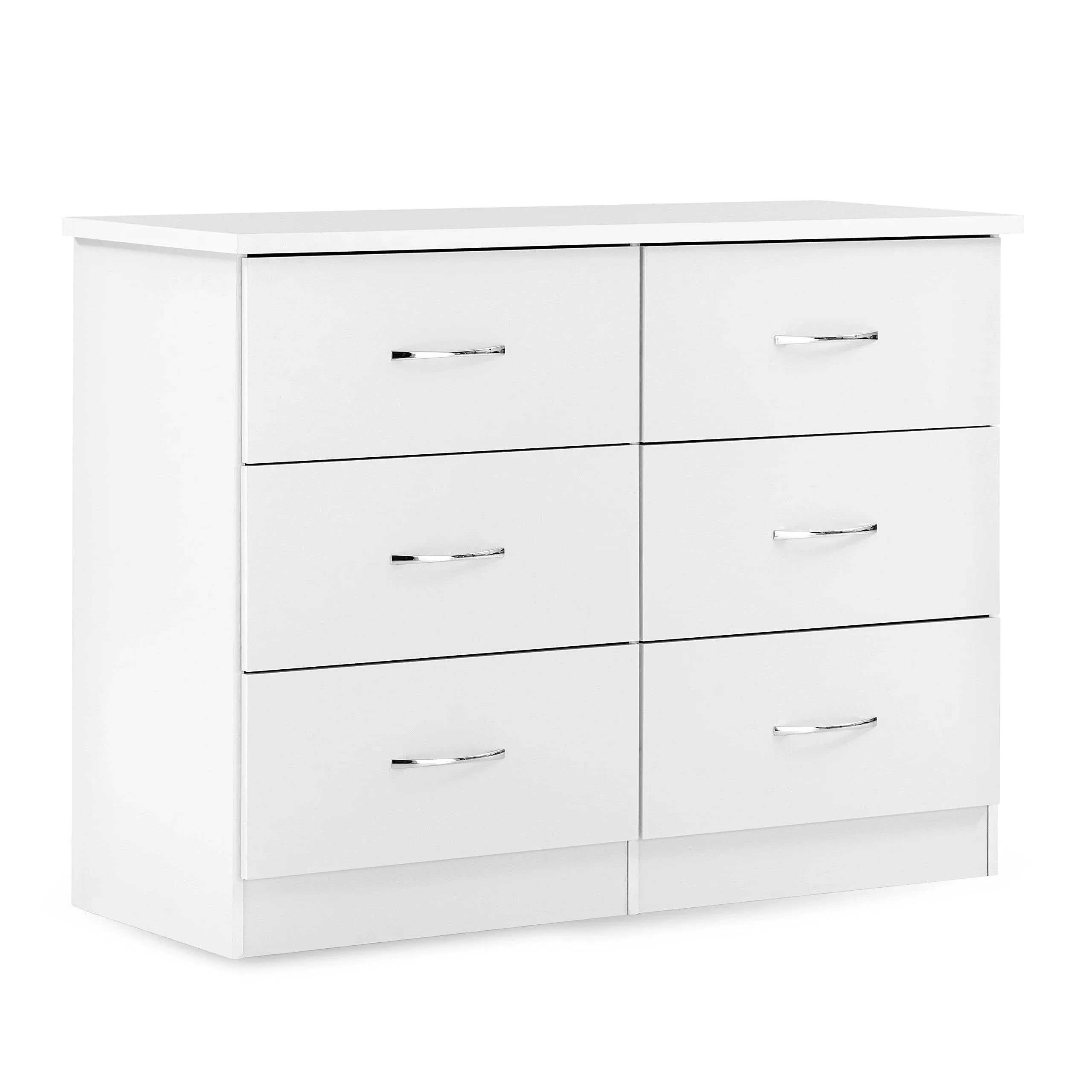 Herval 6-Drawer Dresser 35&#034;H x 47.5&#034;W x 18&#034;D MDF, MDP, Solid Wood w/Handle White