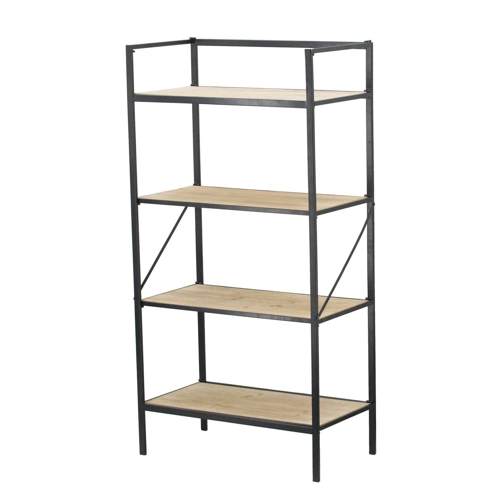 47 inch Standing Bookshelf Modern 4 Tier Fir Wood Iron Black Brown