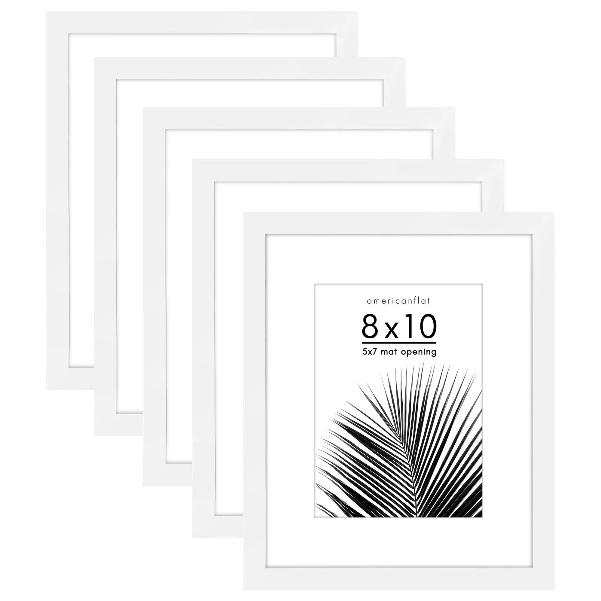 Americanflat 5 Pack of 8x10 Frames with 5x7 Mat - Plexiglass Cover - White, Size ...