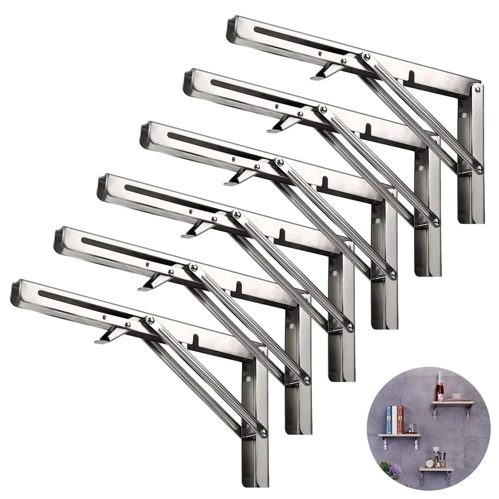 Folding Shelf Brackets 16 Inch, Heavy Duty Stainless Steel Collapsible Hinges...