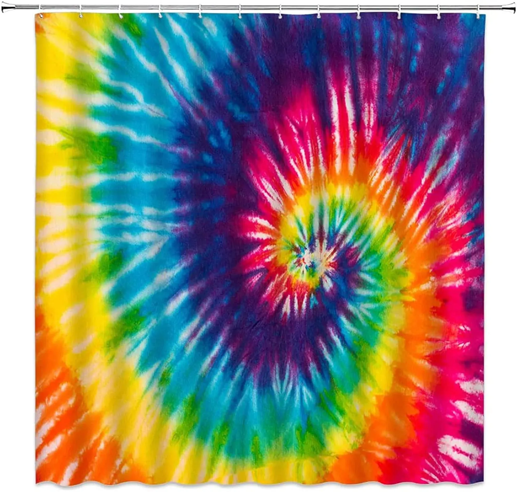 Psychedelic Tie Dye Shower Curtain Sets Rainbow Trippy Boho Hippie Mandala Watercolor Abstract Colorful Geometric Polyester Fabric Bathroom Decoration 70×70 Inch with Hook Hole