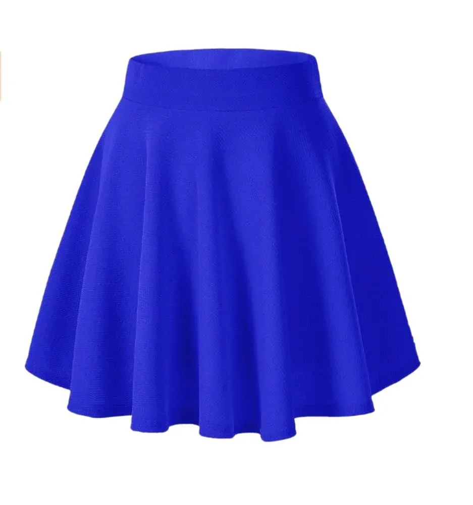 Afibi Casual Mini Stretch Waist Flared Plain Pleated Skater Skirt