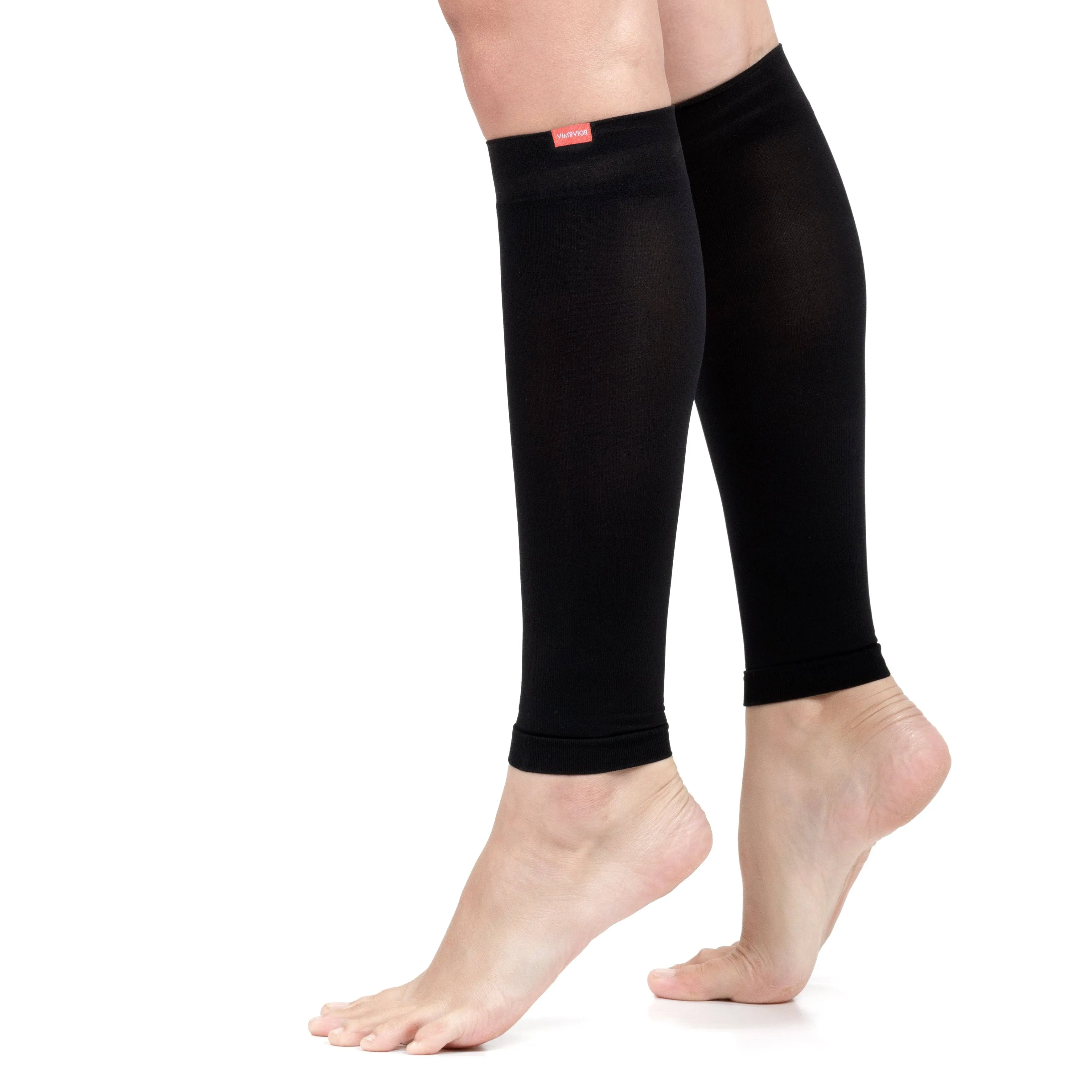 VIM & VIGR Nylon 15-20 mmHg Graduated Compression Leg Sleeves (Black Solid, Unisex 3)