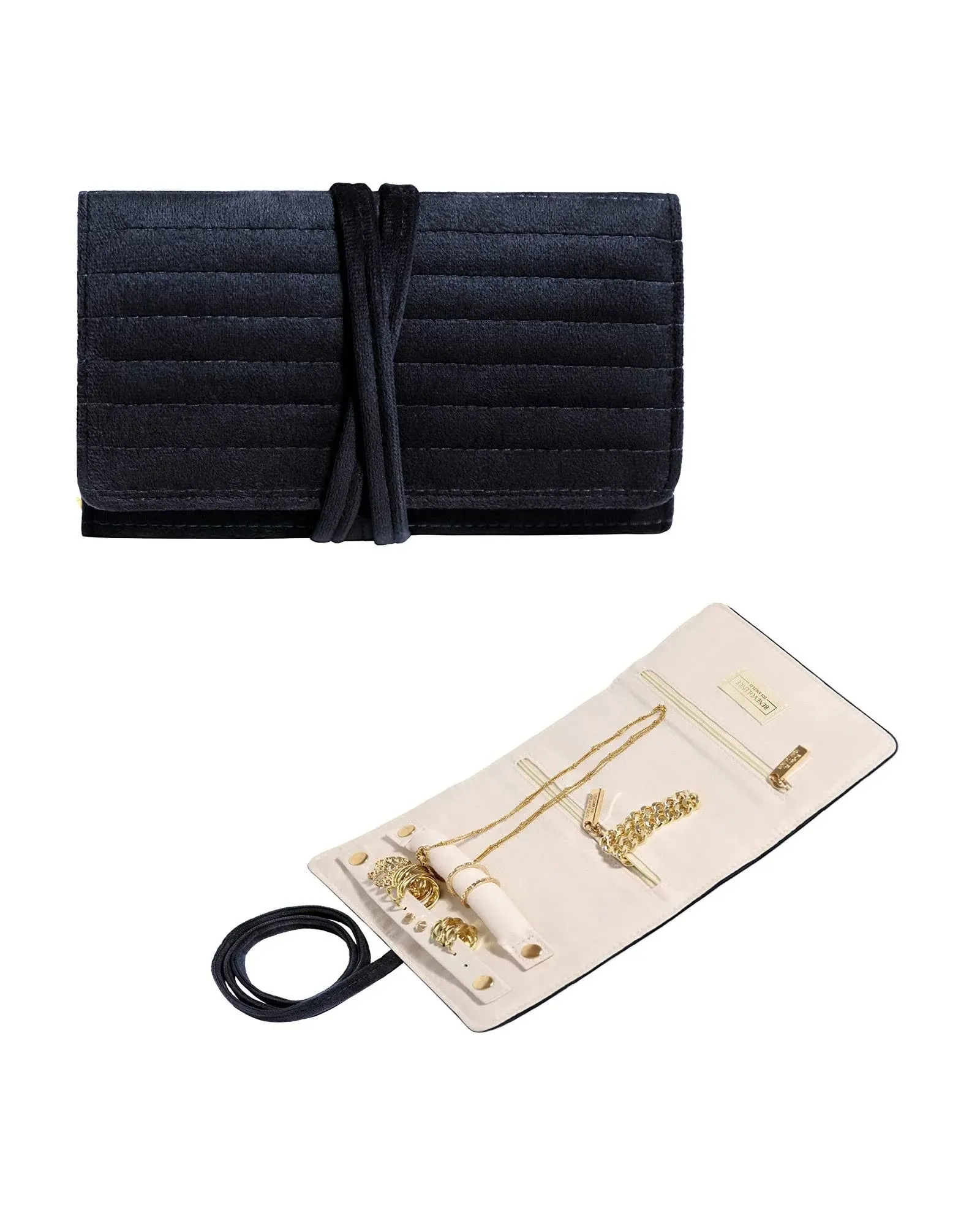 Benevolence La Jewelry Velvet Travel Organizer, Jewelry Roll - Ebony