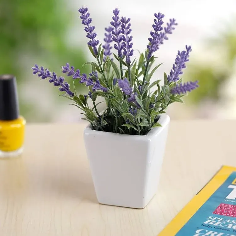 MyGift 7.5 inch Tall Artificial Lavender Plant with Ceramic Pot, Faux Flower ...