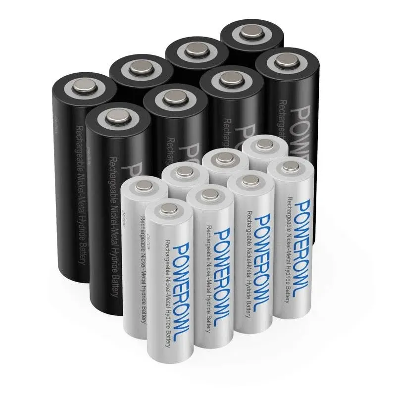 PowerOwl 16 Pack AA AA Rechargeable NiMH Batteries, Natural Discharge Suppression ...