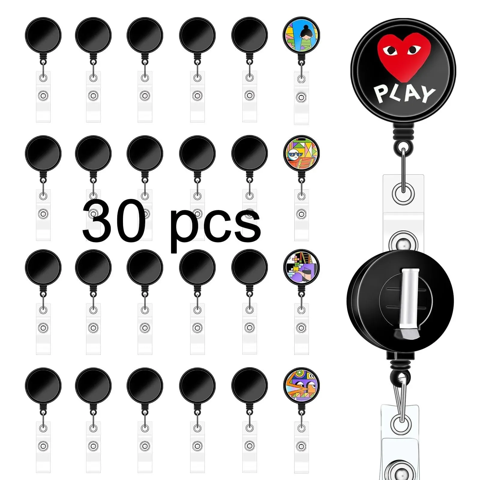 30 Pcs sublimation badge reels Blank，diy badge reel kit sublimation id badge blanks retractable badge reel，badge holder retractable clip for Office