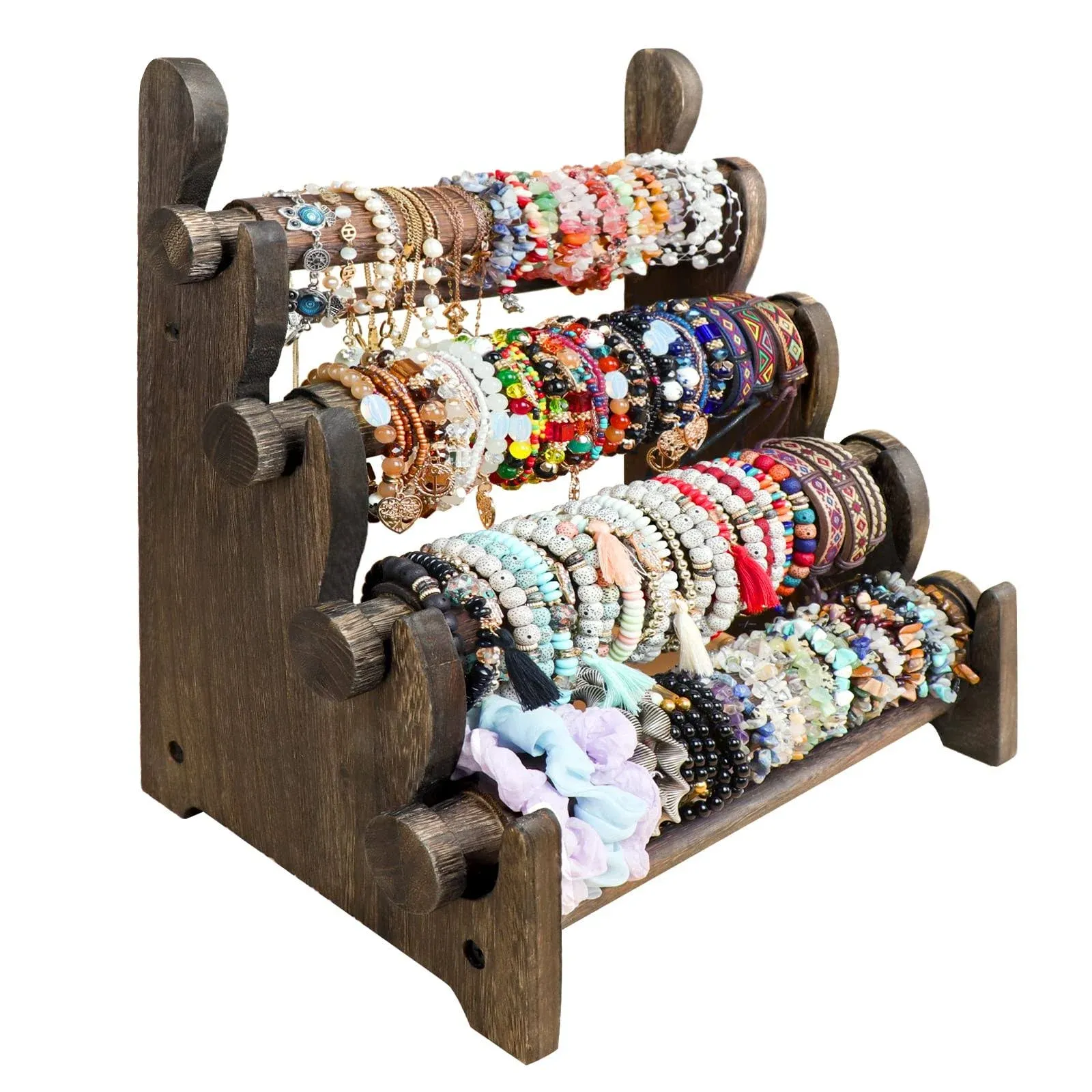 See Pic 4 Tier Wooden Bracelet Holder Bangle Watch Necklace Display Storage Jewelry Holder Stand Display Organizer