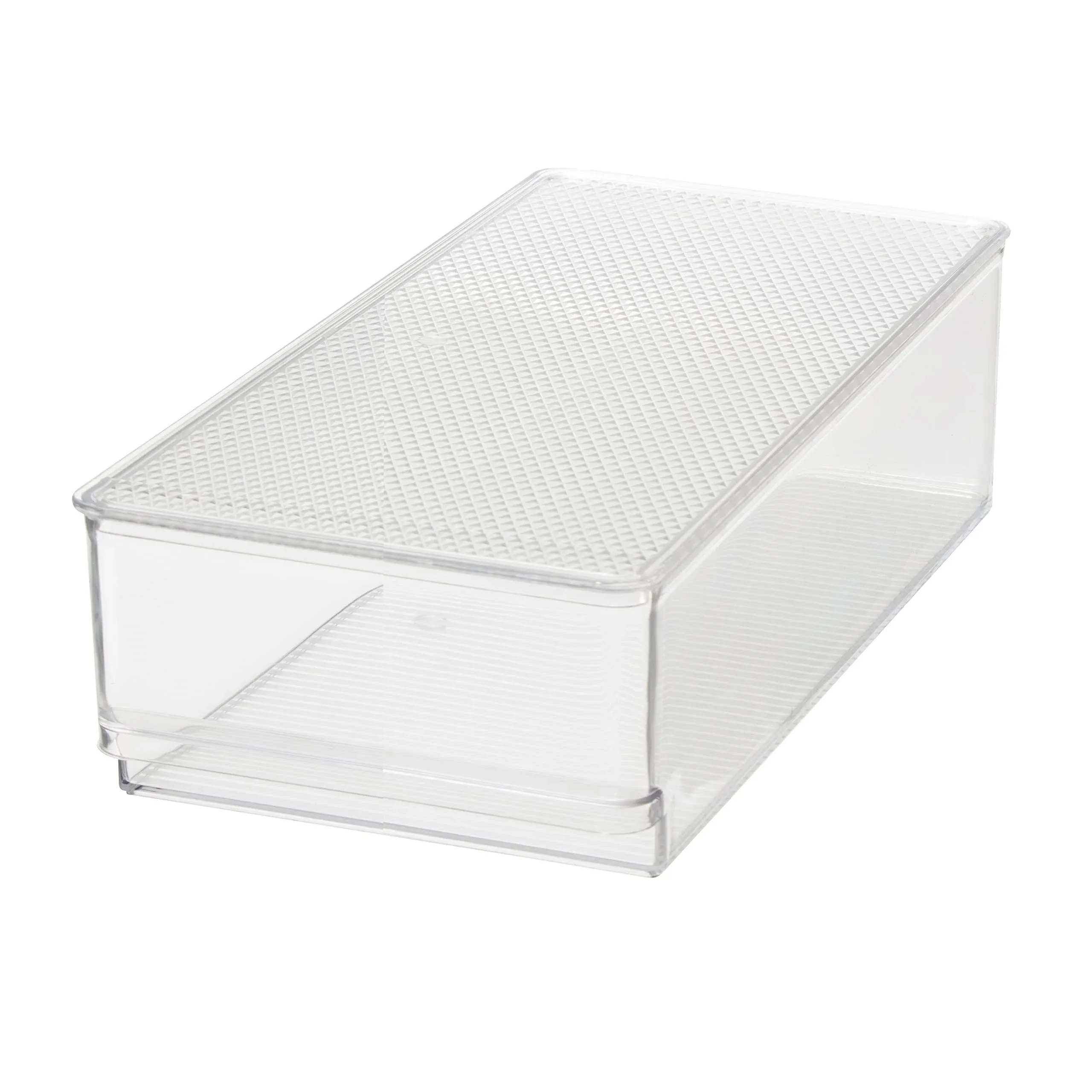 Oggi Clear Stackable Storage Bin with Lid - Ideal for Kitchen, Pantry, Cabinet, Bathroom, Bedroom, Kids, Refrigerator, Freezer. With Handles - Organize Jars, Packets, Snacks, Pasta - 12x4x4