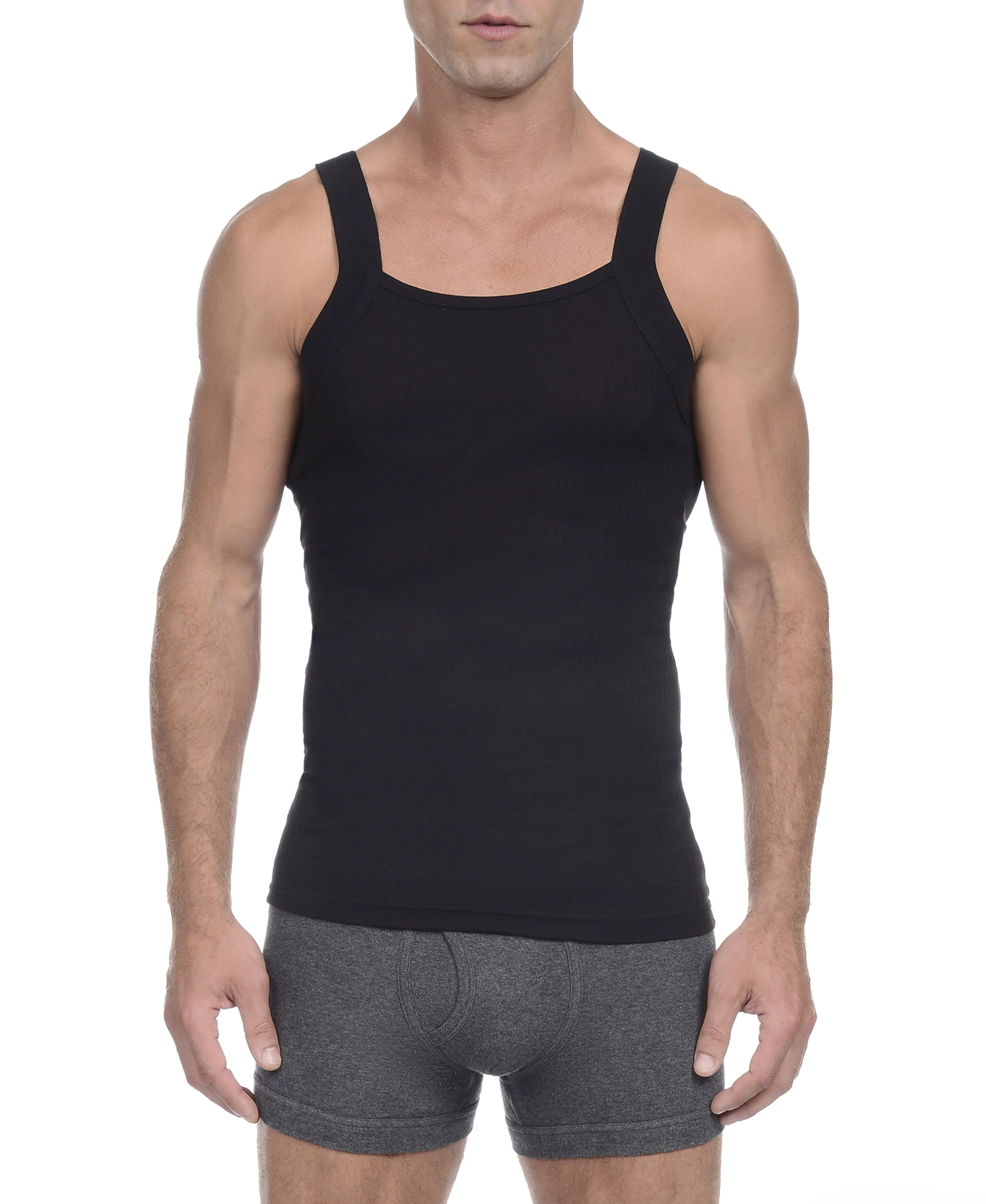 2(X)IST Men's Essential 2 Pack Square-Cut Tank - Black