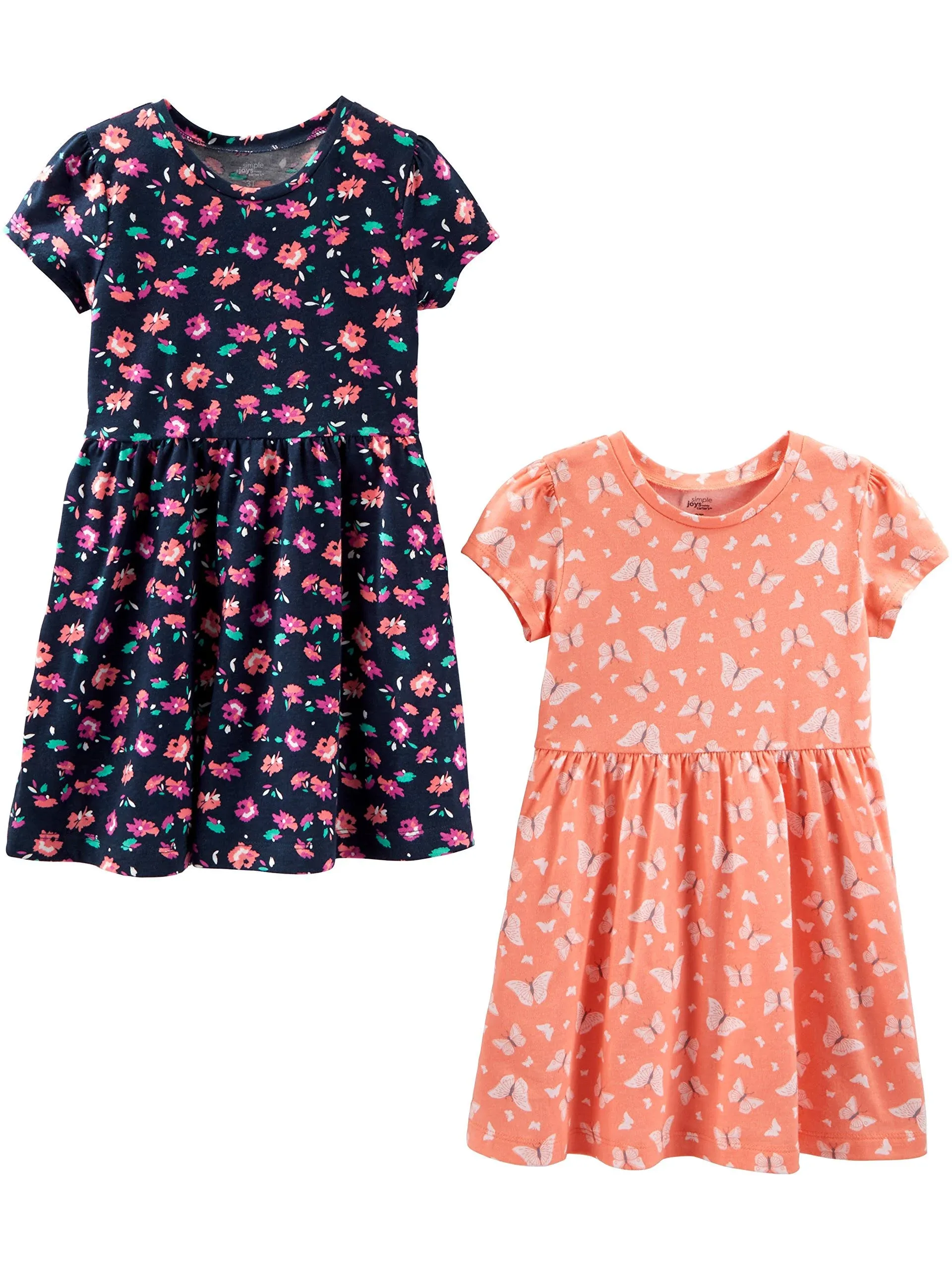 Simple Joys by Carter's Girls' Toddler 2-Pack Short-Sleeve and Sleeveless Dress Sets, Floral/Butterfly, 3T