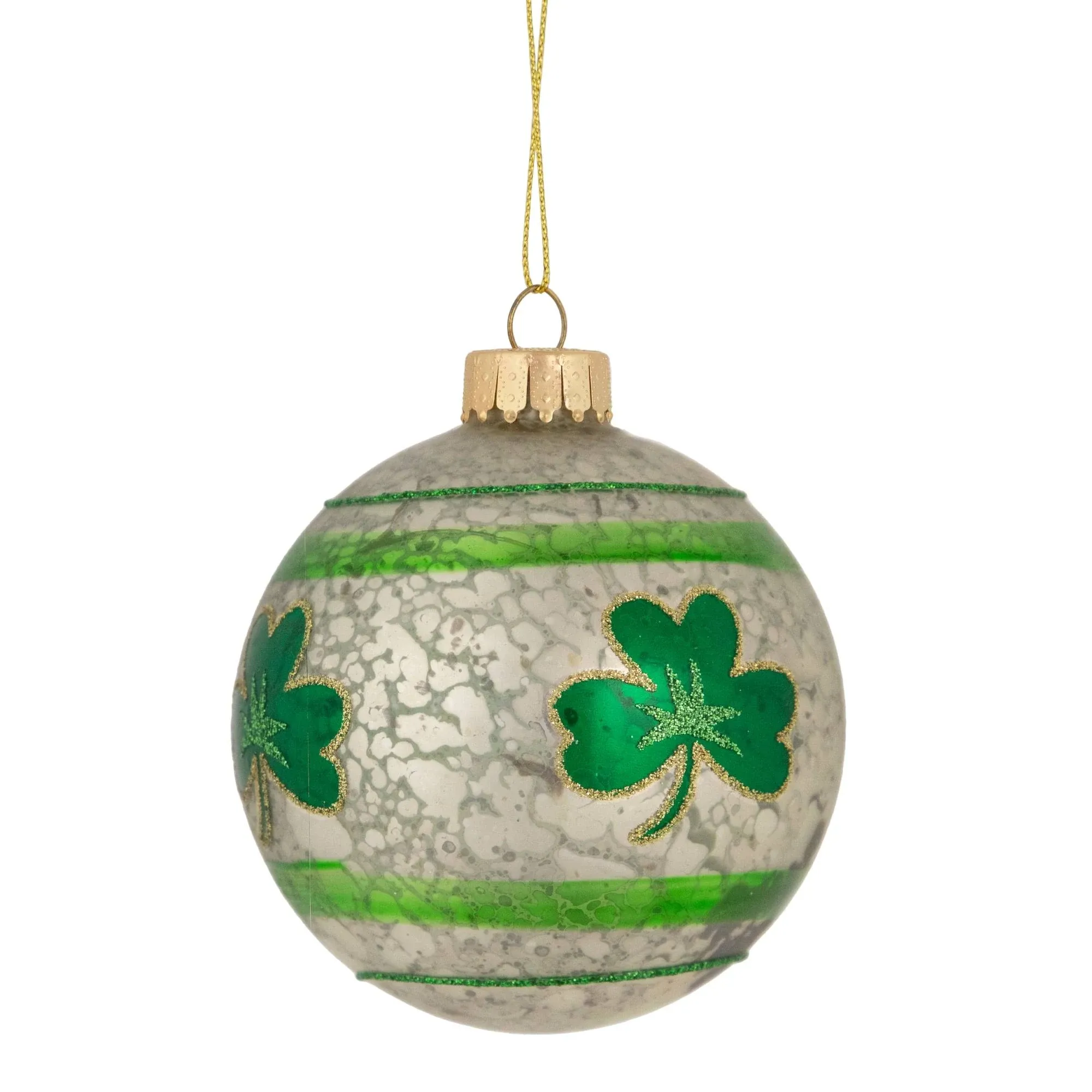 Northlight 3.5" Green and White Mercury Shamrock Glass Christmas Ornament