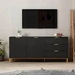 62.9 in. Wood Black TV Stand Entertainment Center with Storage Cabinet