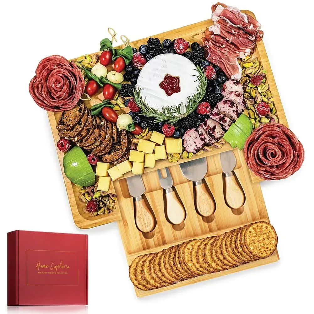 Cheese Board Set Bamboo Cheese Board and Knife Set Charcuterie Board Set Char...