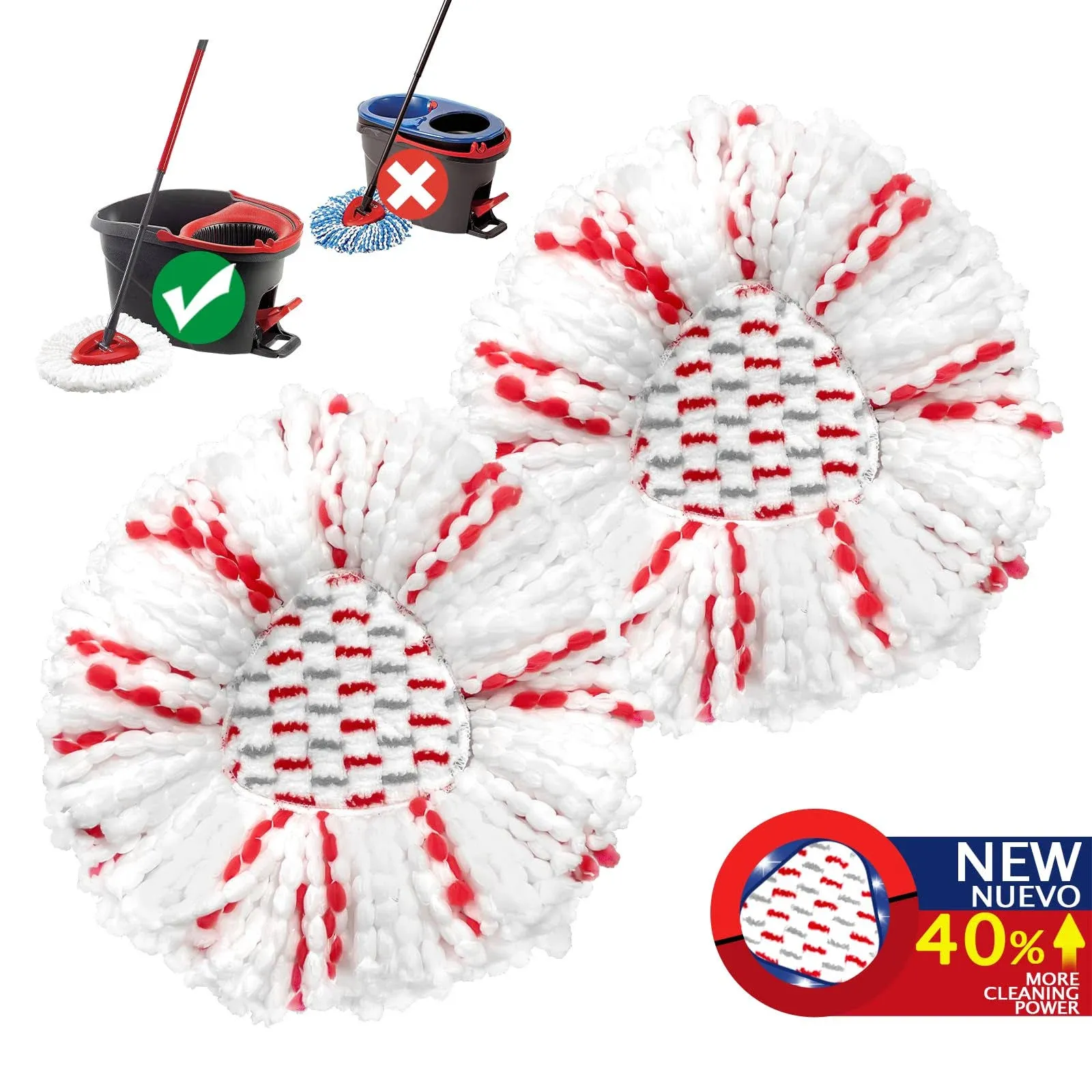 Ocedar Mop Heads Replacements - 40% More Cleaning Power, 2 Pack Spin Mop Replace