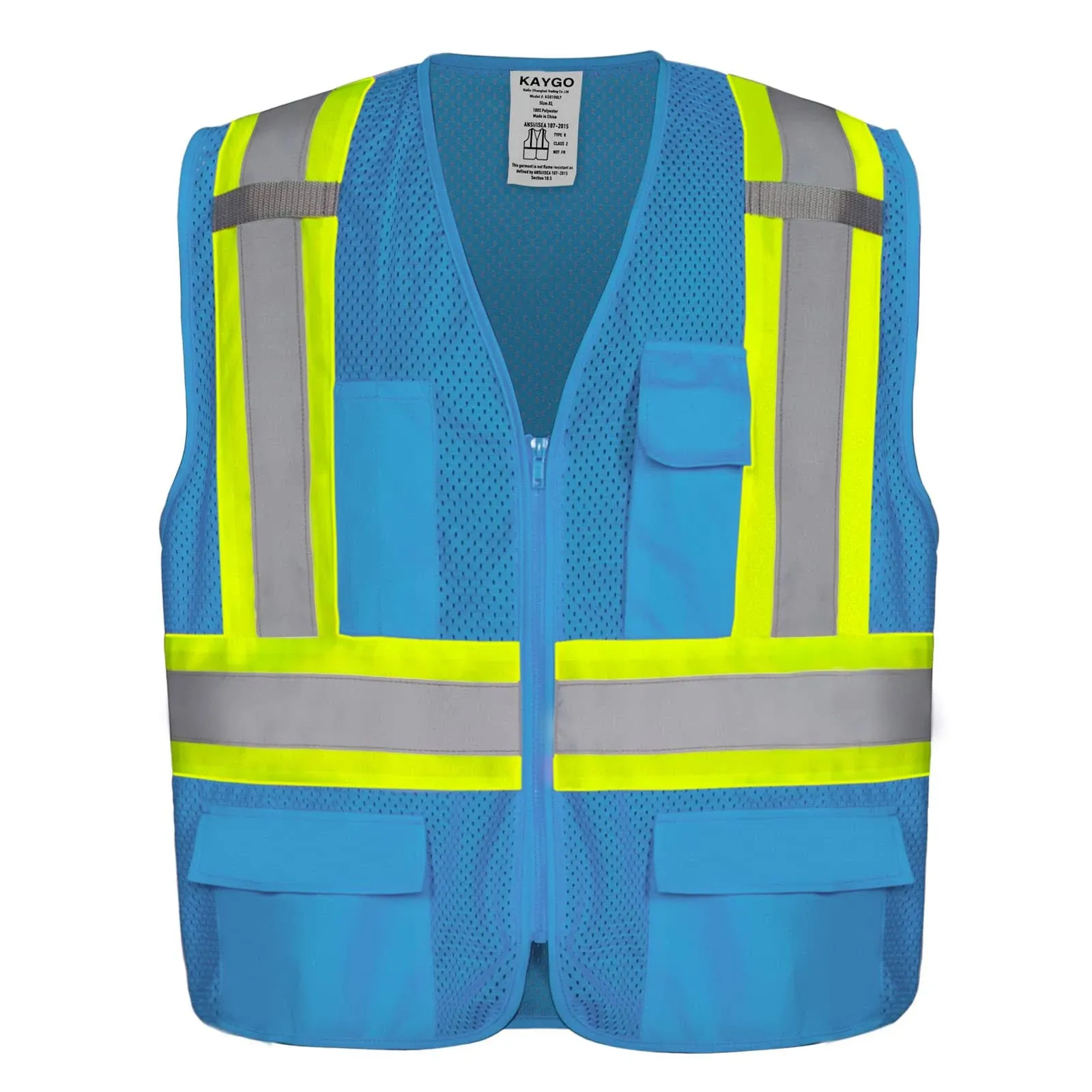 KAYGO High Visibility Safety Vests KG0100, Safety Vests Reflective with Pockets and Zipper,ANSI Type R Class2 Not FR