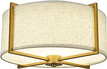 Modern Flush Mount Ceiling Light Drum Shade Brass Dimmable LED Ceiling Light Hallway Light Fixtures Ceiling