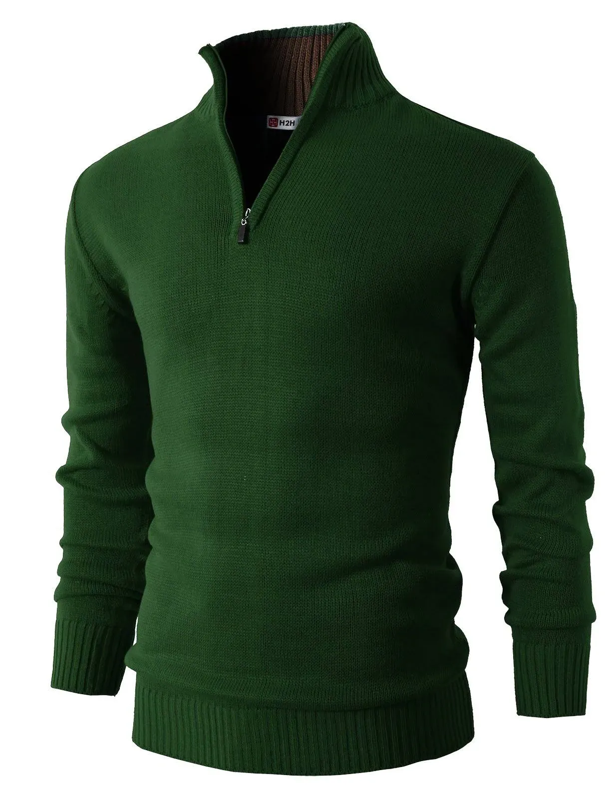 H2H Men's Quarter Zip Sweater Slim Fit Casual Knitted Turtleneck Pullover Mock Neck Polo Sweater Green US L/Asia XL (KMOSWL021)