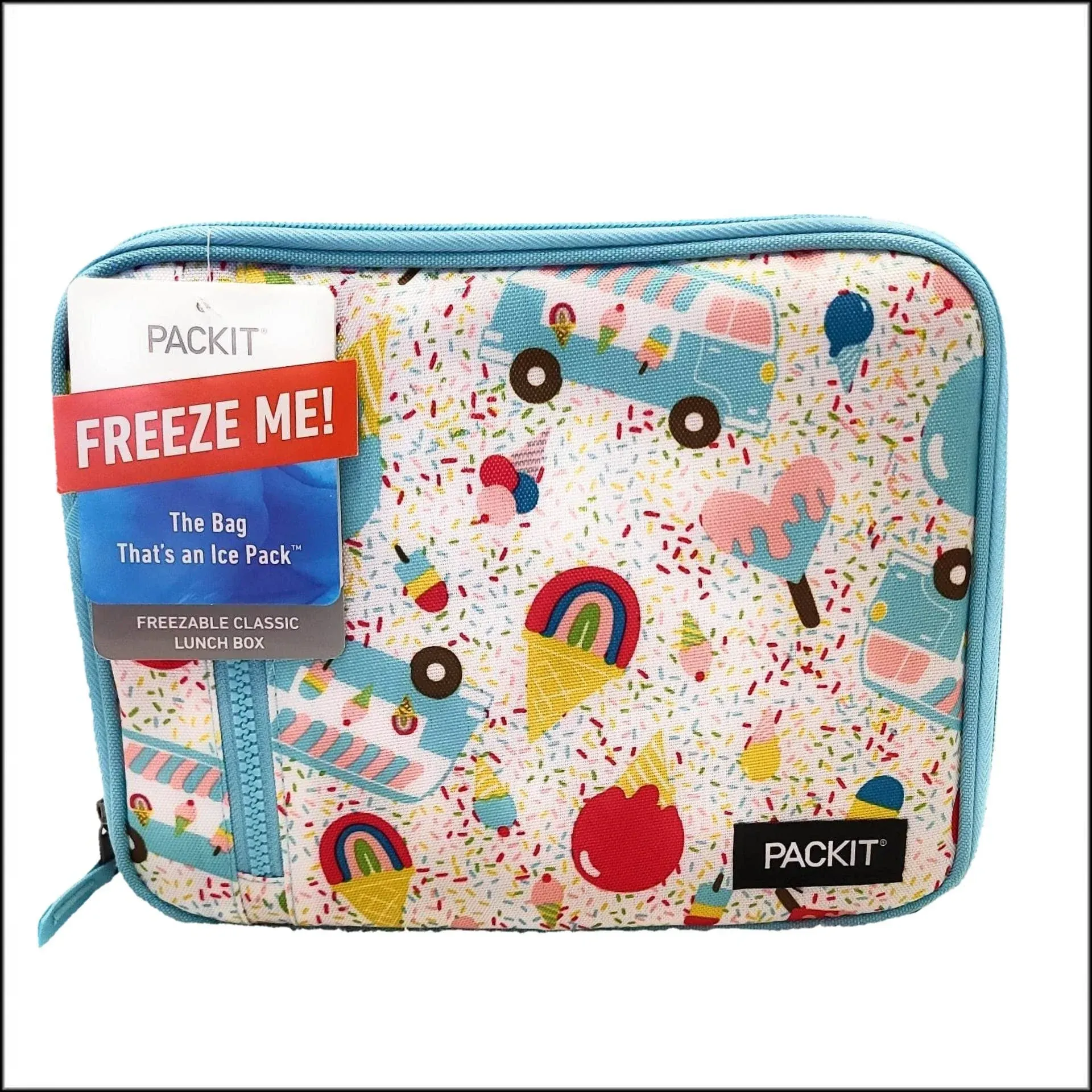 Packit Freezable Classic Lunchbox, Ice Cream Social, Teal (PKT-CB=SPC)