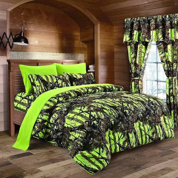 Regal Comfort The Woods Lime Green Camouflage Full/Queen 3pc Comforter Set - Premium Luxury Comforter and 2 Camo Print Pillowcases Camo Bedding Set for Cabin or Rustic Lodge Teens Boys and Girls