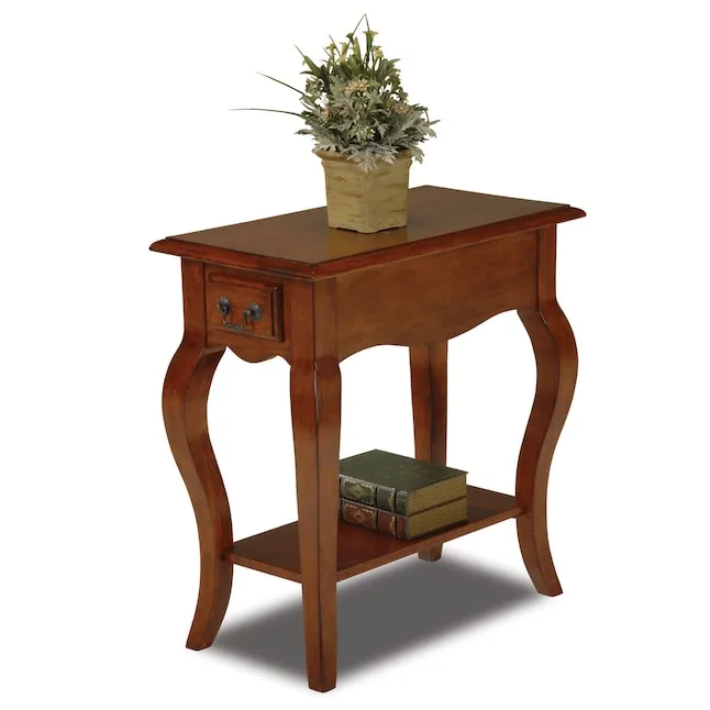 Leick Home 9018-BR One Drawer French Cabriole Leg Side Table with Shelf, Brown Cherry, 23.5 x 12.5 x 24