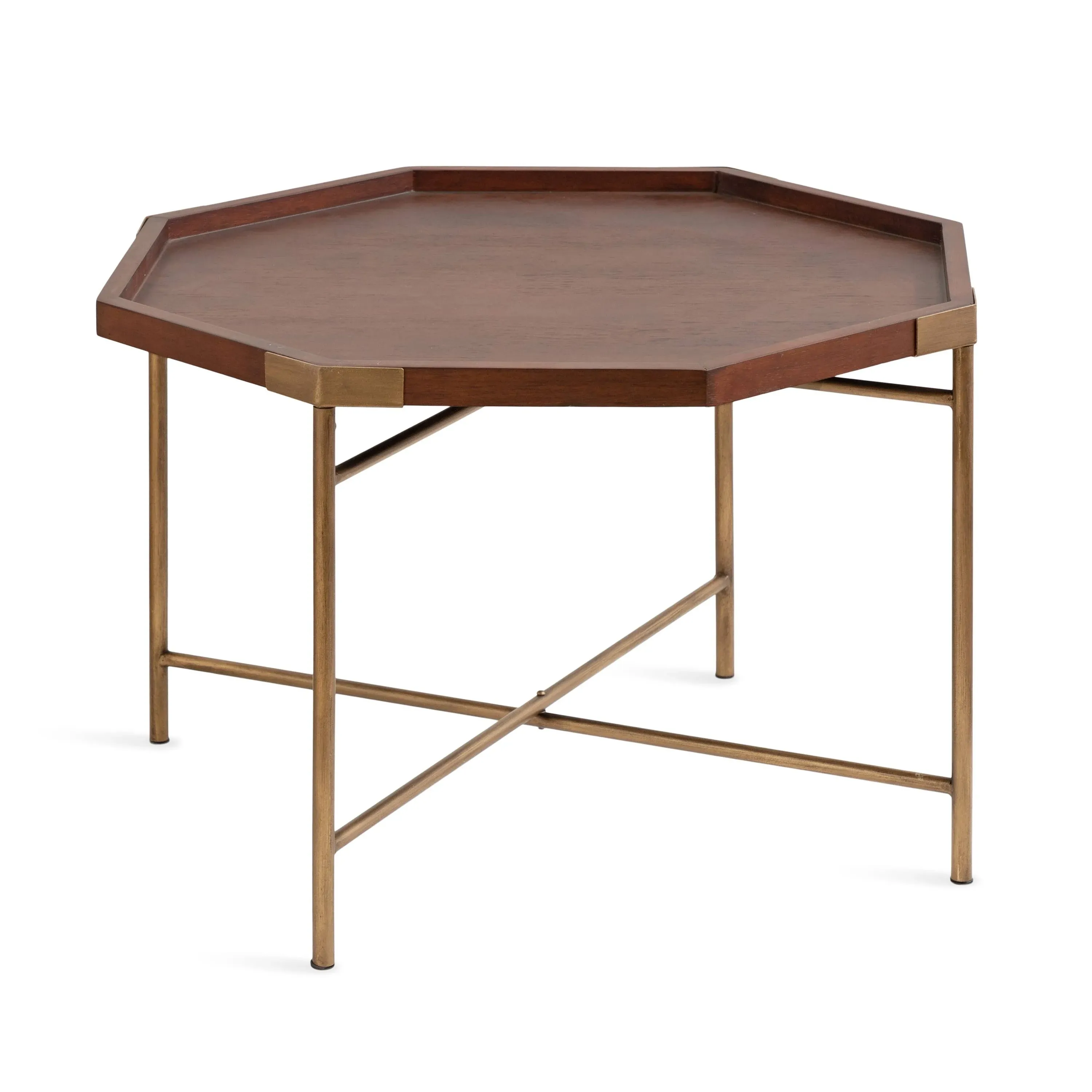 Kate and Laurel Occonor Octagon Wood Coffee Table - 26x26x18 - Walnut Brown and Gold