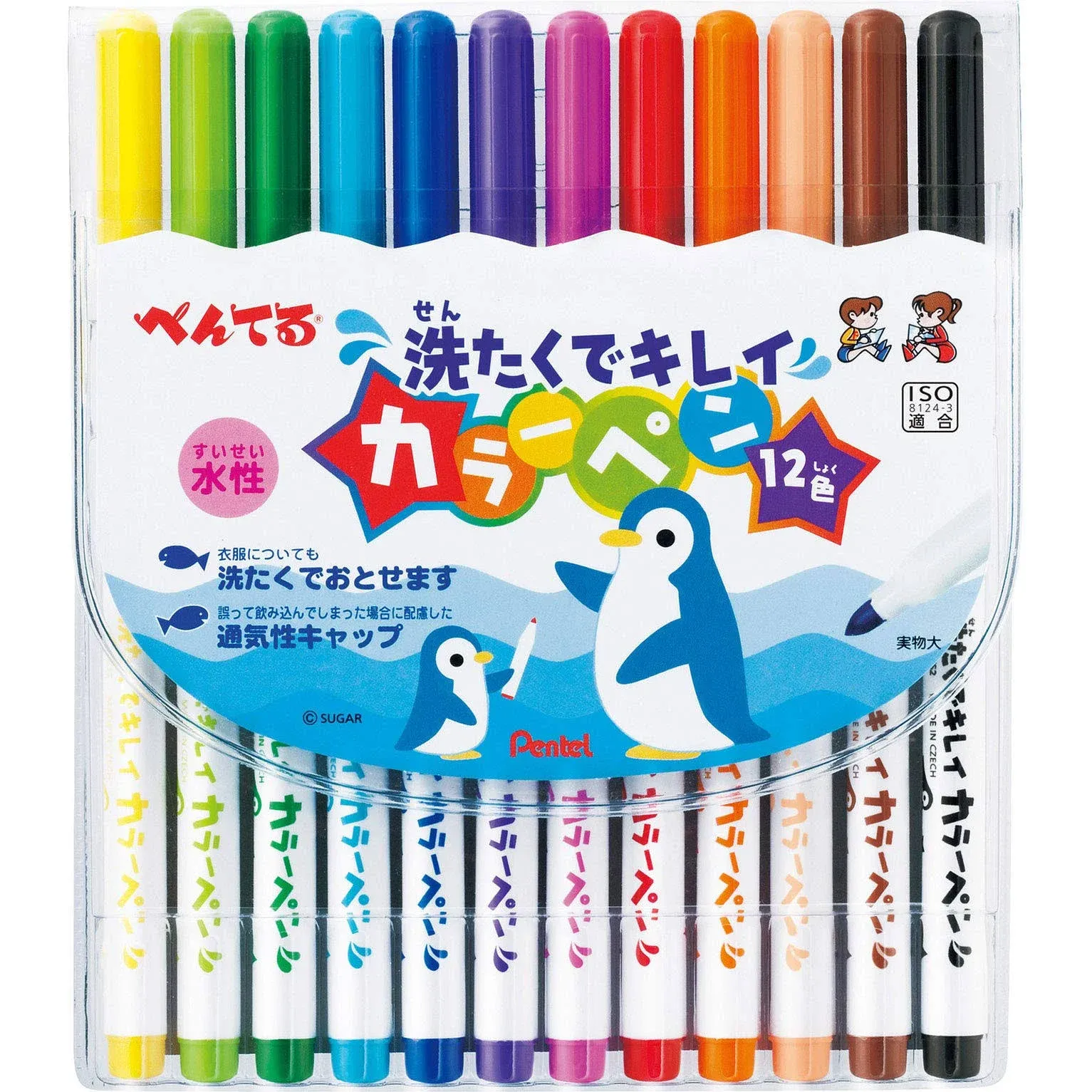 Pentel Washable Ink Color Marker Pen - 12 Color Set (Japan Import)