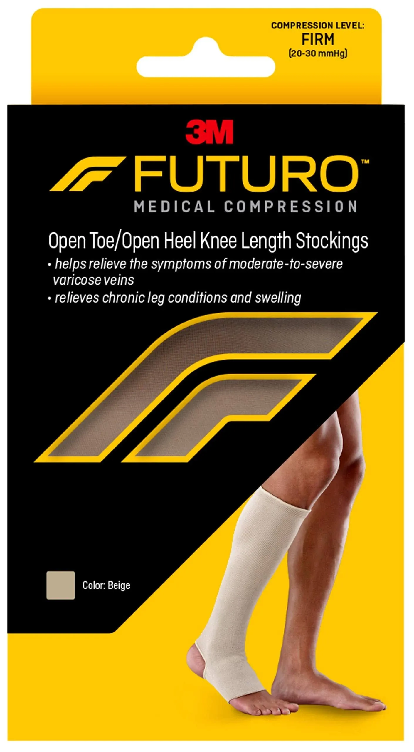 Futuro Firm Compression Open Toe/Heel Knee Length Stockings for Men and Women, Beige, Medium