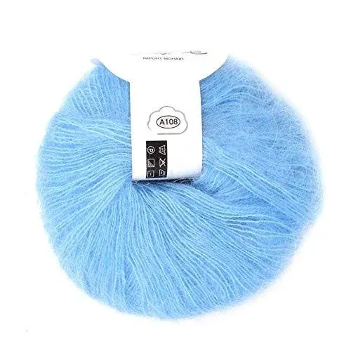 YarnThread Soft Mohair Fiber Long Angora Wool Hand knitting Yarn Roving Weight 26g for Weave Scarves Sweater Hats Shoes (light blue)