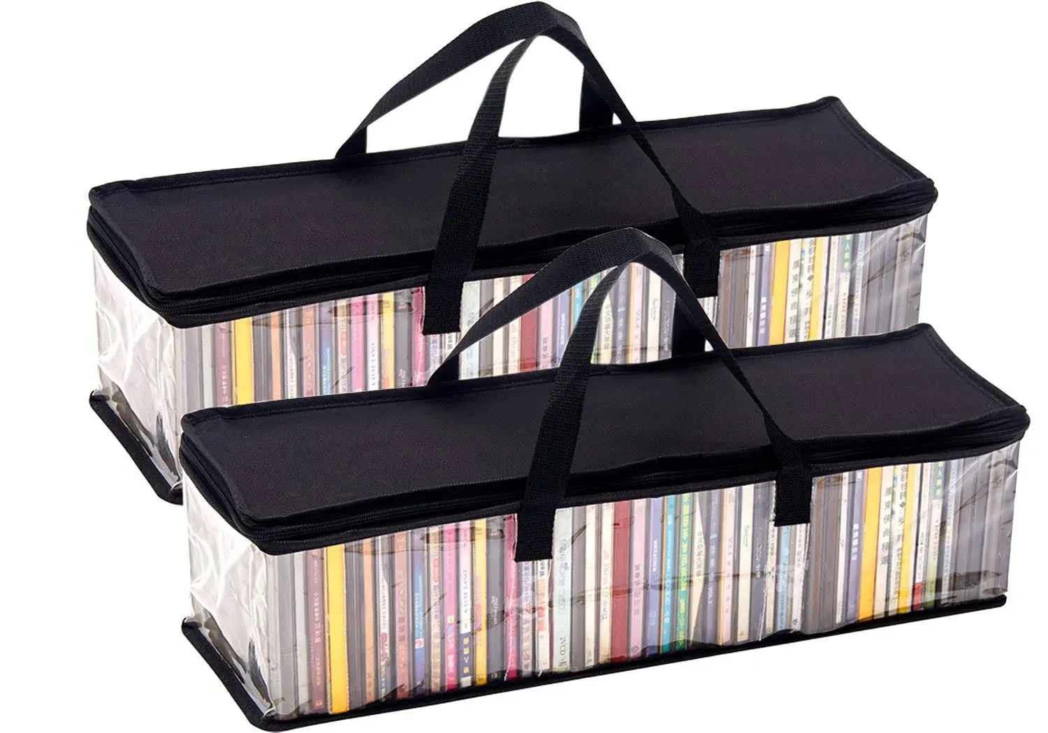 2 Pack CD Storage Bags Transparent Media Storage Carrying Bag with Handles