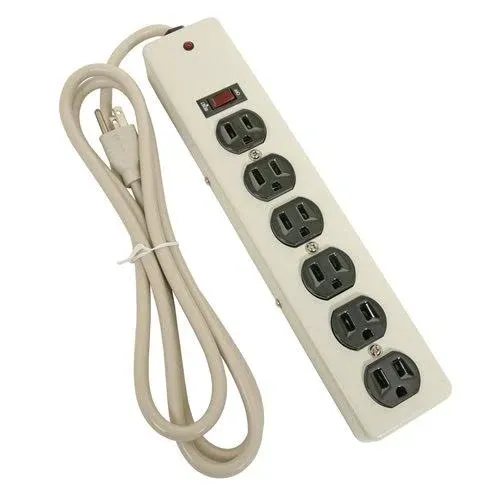 ECG EMF-63A Metal Case Surge Protector with LED Indicator, 3-Mode, 6-Outlet, 90 Degree Rotated Outlets, 6' Cord, 15 Amps, 125V, 1050 Joules